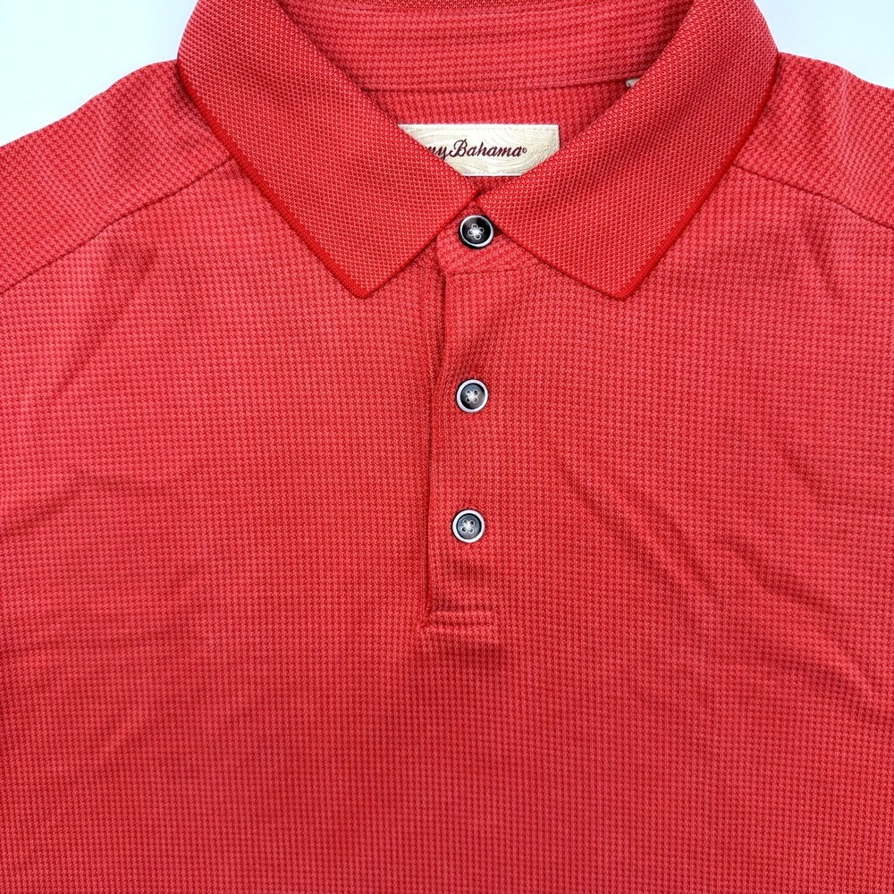 Tommy Bahama Polo Shirt Men Large Red Textured‎ Waffle Knit Short Sleeve Casual